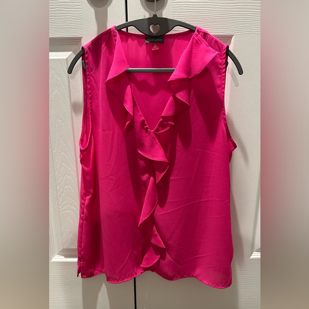 Vince Camuto Ruffle Neck Sleeveless Georgette Blouse